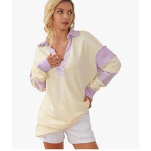 Amazon Women's GrannyCore Colorblock Split Neck Collared Sweatshirt S